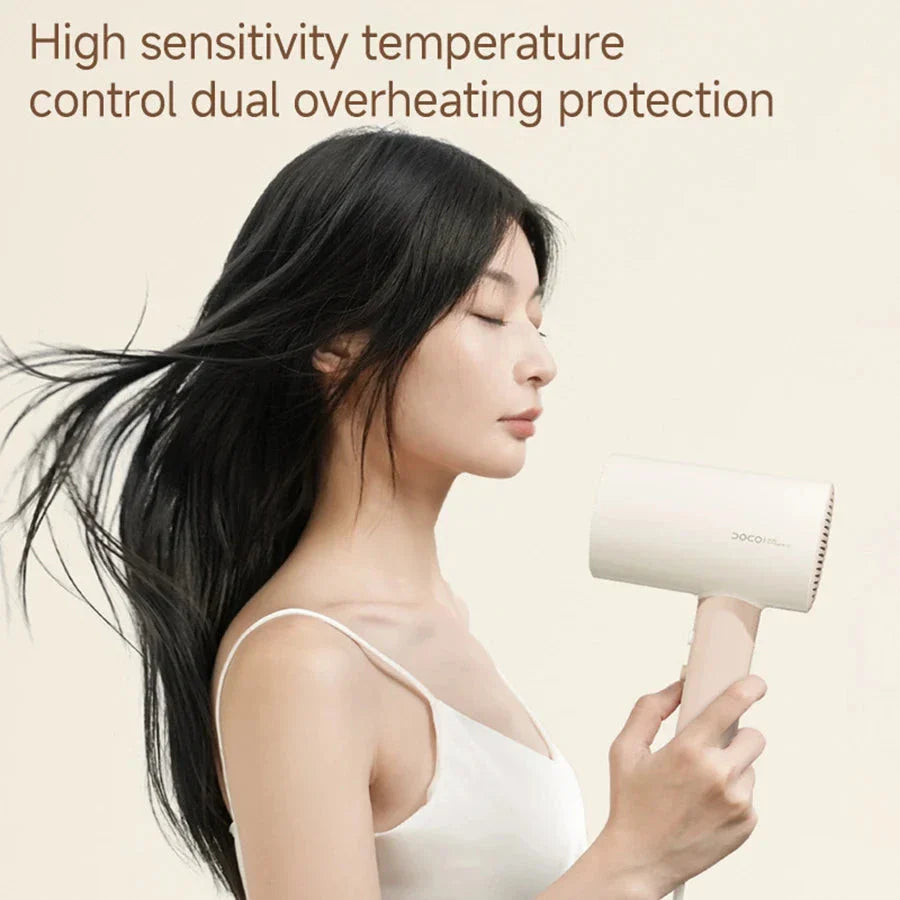 High-power anion hair dryer with foldable design, infrared heating, and dual heat and speed settings for quick drying and healthy hair