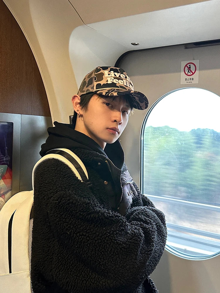 Hhomeenjoy Camo Curved Brim Hat with Embroidered Slogan - Stylish and Adjustable for All-Day Wear