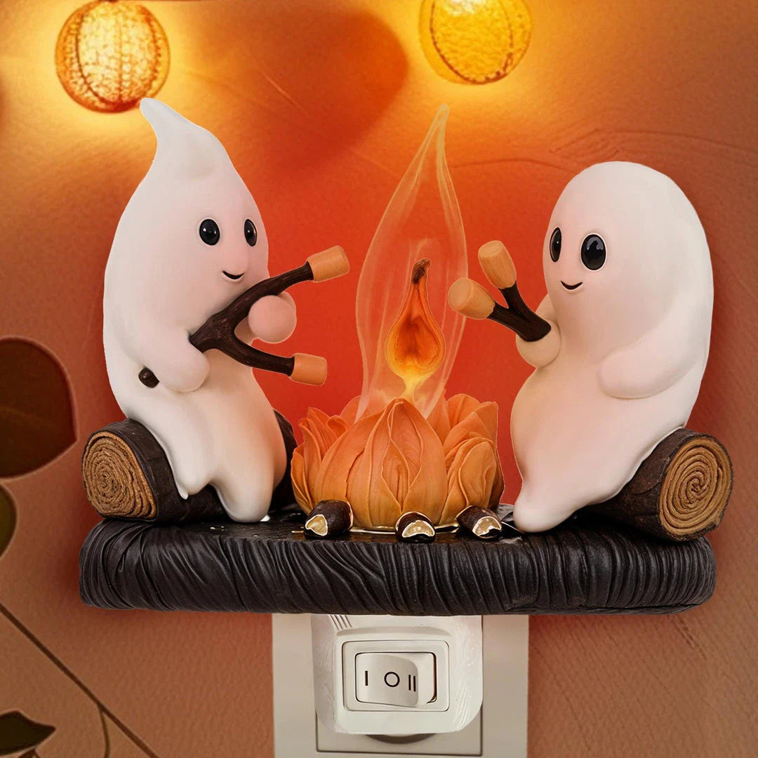 Spooky Campfire Ghost Night Light - Charming Halloween decoration with glowing bonfire and playful ghosts