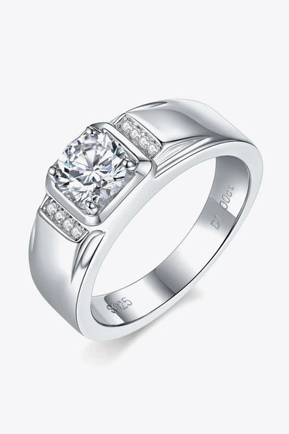 Exquisite 1 carat moissanite ring in 925 sterling silver with platinum plating, showcasing a minimalist and versatile design.