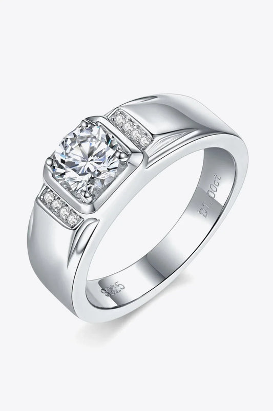 Exquisite 1 carat moissanite ring in 925 sterling silver with platinum plating, showcasing a minimalist and versatile design.