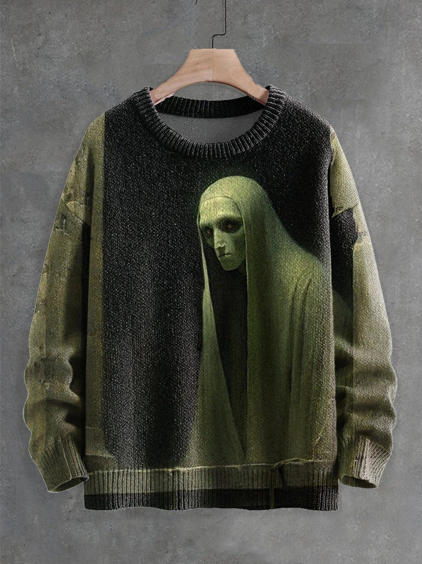 Ghostly Halloween sweater with playful ghost design, available in a variety of colors and sizes