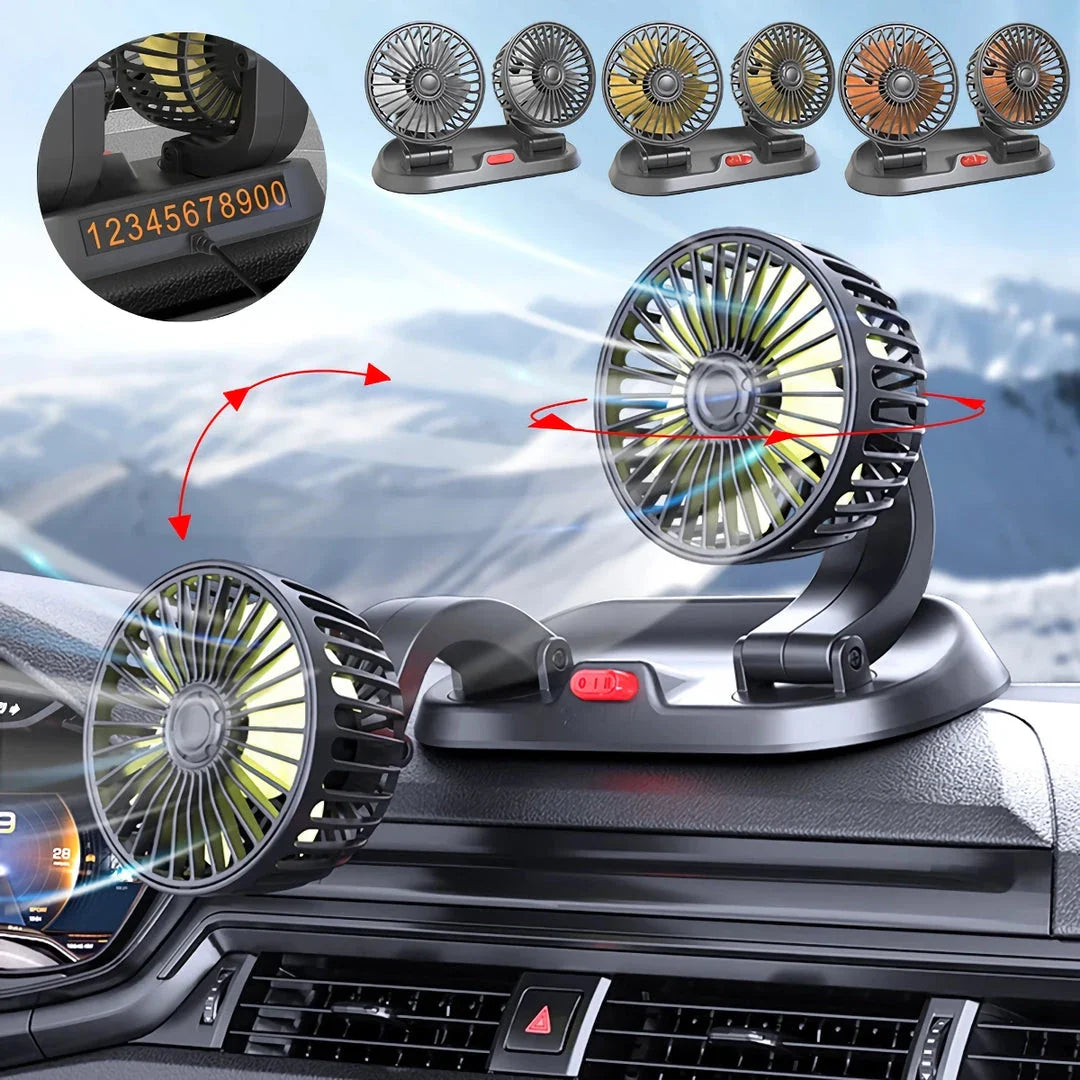 Dual Head USB Car Fan with Adjustable Airflow for Optimal Cooling in Vehicles