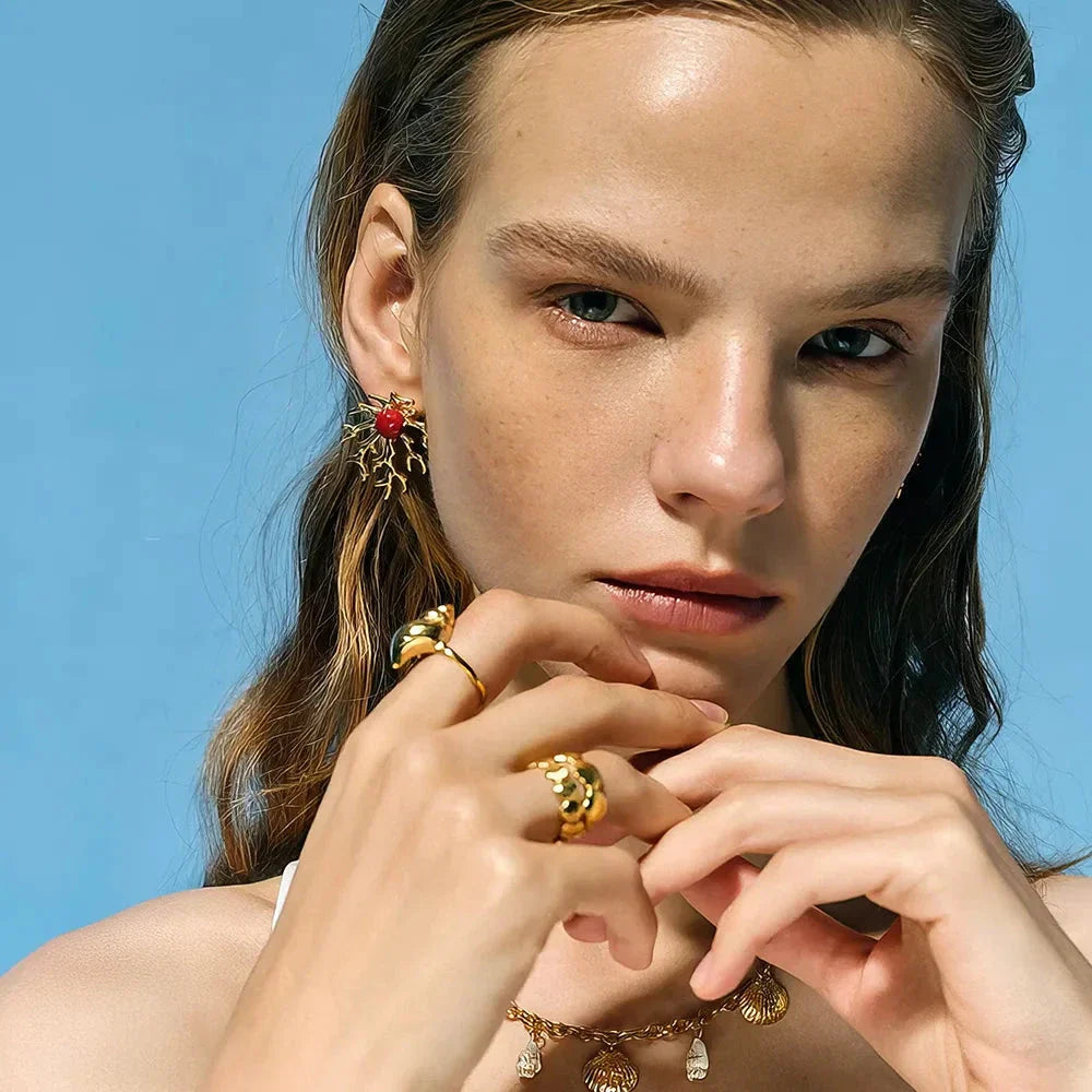 Exquisite 18K gold plated coral-shaped earrings with a unique and elegant design