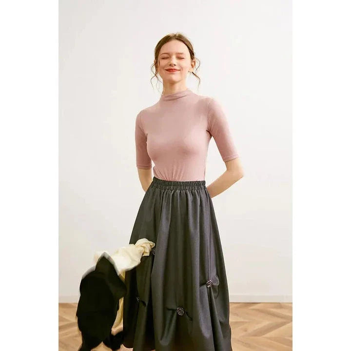 Women's Mock Neck Wool Blend T-Shirt in Pink by Trendha, featuring a sleek silhouette and classic design for elegant, comfortable wear.