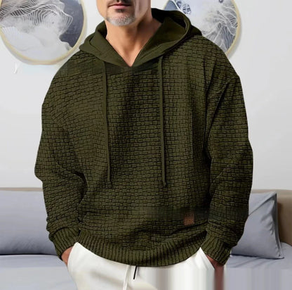 Cozy hooded jacquard sweater for modern American men, available in multiple color options and sizes