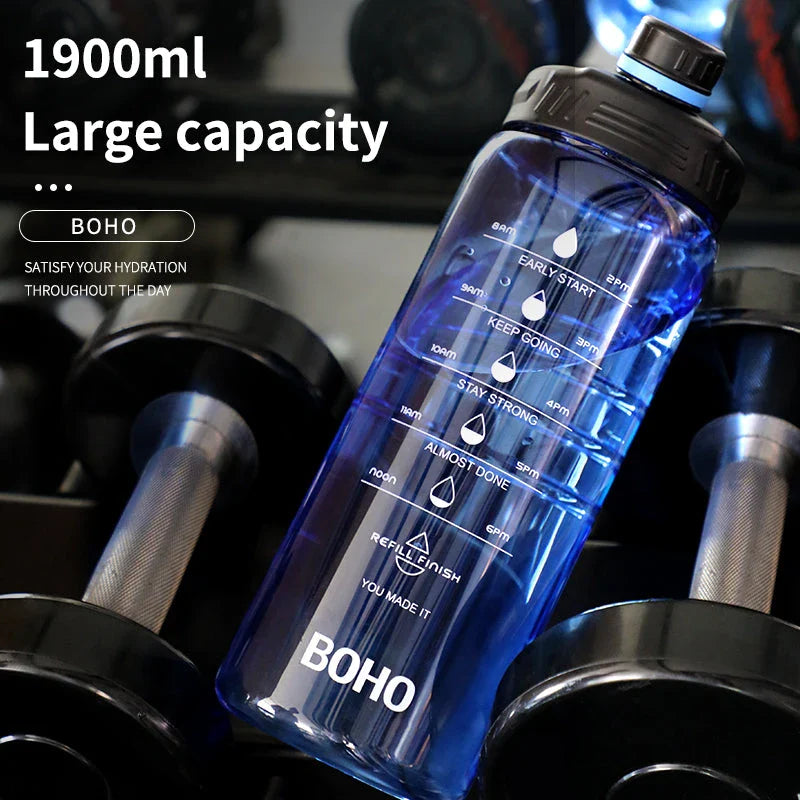 A large 2-liter water bottle with a straw, designed for active lifestyles and everyday hydration needs.