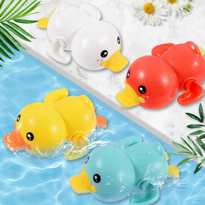 A set of colorful clockwork bathing ducks swimming in the water, providing fun and engaging bath time entertainment for children aged 0-6 years.