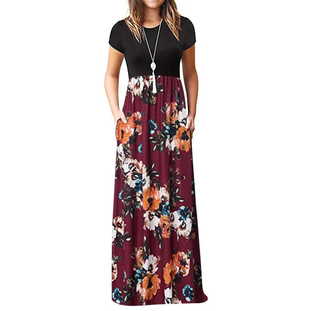 Stylish Bohemian dress with a vibrant collage-inspired print and milk silk fabric
