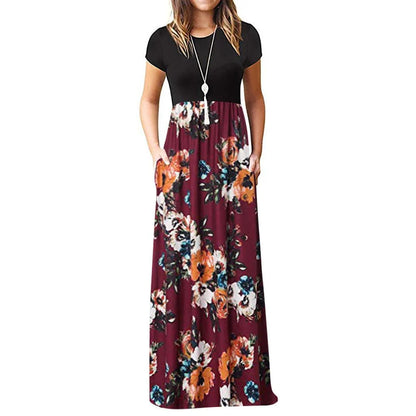 Stylish Bohemian dress with a vibrant collage-inspired print and milk silk fabric