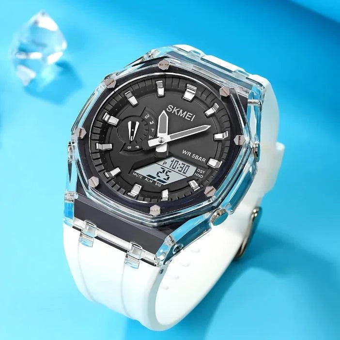 A durable, waterproof digital sports watch with LED lighting for easy reading in any conditions