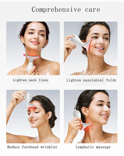 Color Light Neck Beauty Instrument - Neck Massaging Device with Vibration and Color-Changing Light Therapy