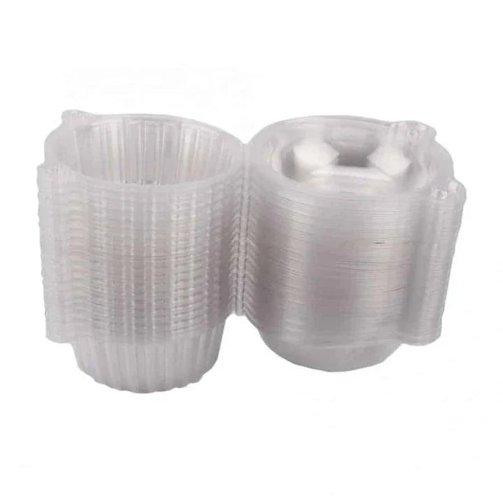 Set of 100 clear, disposable food containers with dome-shaped lids and adorable cat-shaped design