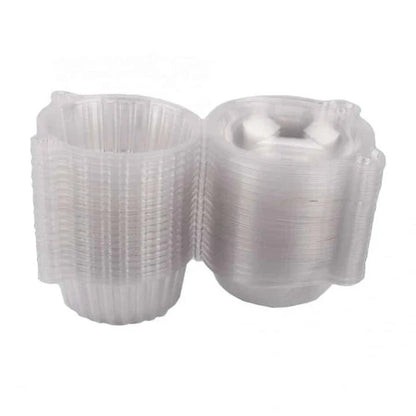 Set of 100 clear, disposable food containers with dome-shaped lids and adorable cat-shaped design