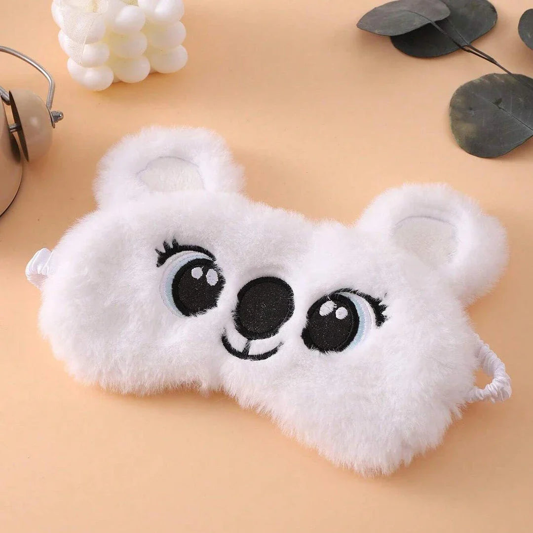 Soft, plush koala-themed sleep mask with adjustable strap for comfortable fit