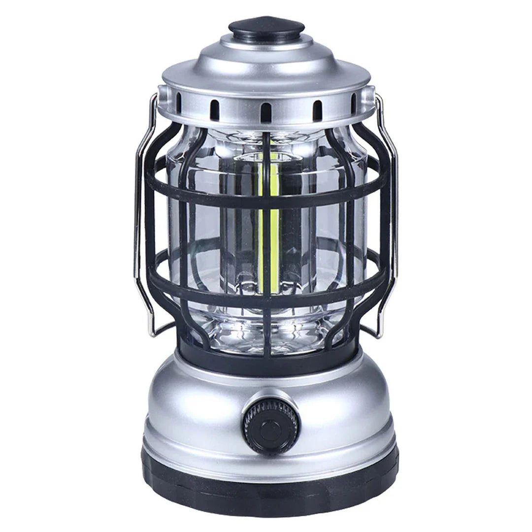 Bright and waterproof LED camping lantern with adjustable brightness and USB recharging capabilities