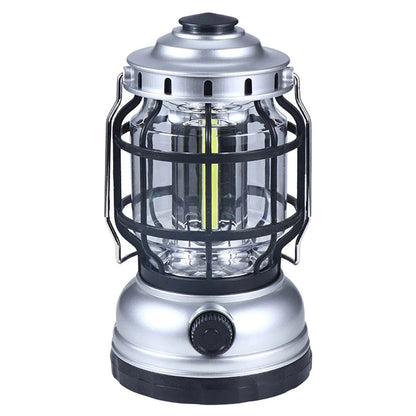Bright and waterproof LED camping lantern with adjustable brightness and USB recharging capabilities