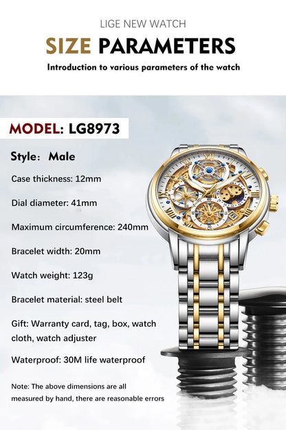 Premium quartz multifunction waterproof watch for men with stainless steel band and various color options