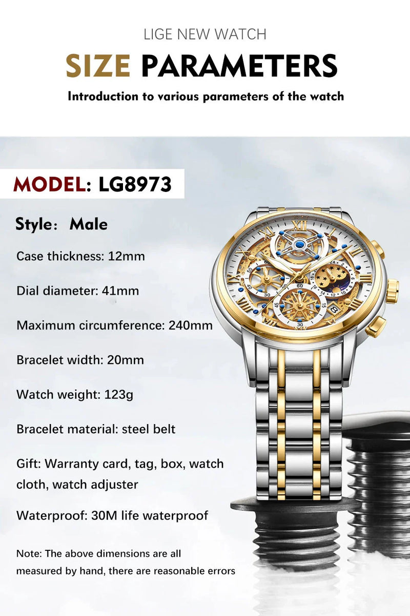 Hhomeenjoy US Premium Quartz Multifunction Waterproof Watch for Men