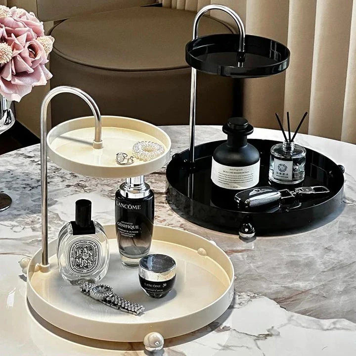 Elegant 2-Tier Makeup Organizer with Clear Design and Double-Tiered Storage