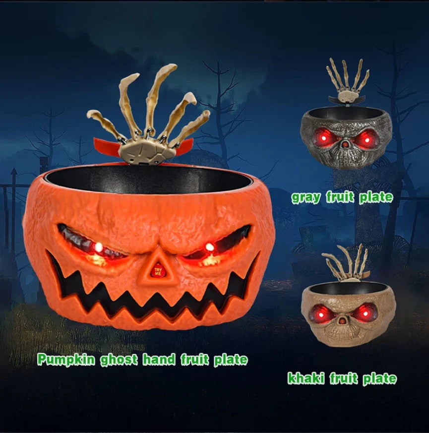Illuminating Halloween pumpkin-shaped fruit plate with lighting and sound effects for festive holiday decor