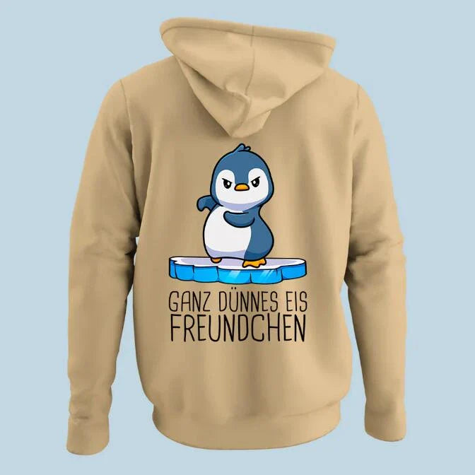 Cozy and comfortable loose hooded sweater with adorable penguin print design