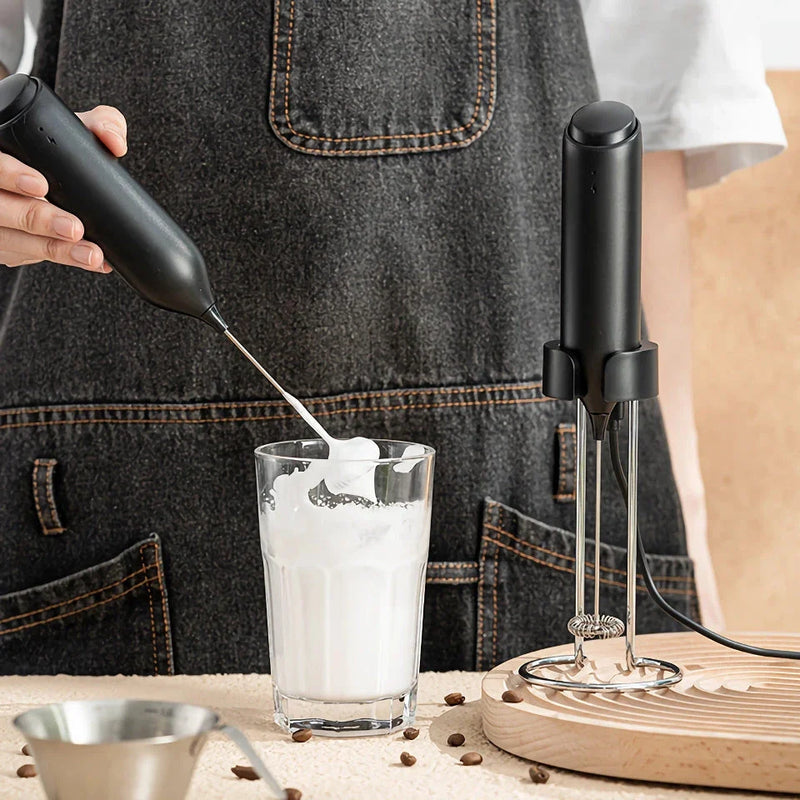 Hhomeenjoy US Powerful Handheld Milk Frother for Coffeehouse-Style Lattes - USB Rechargeable Electric Whisk