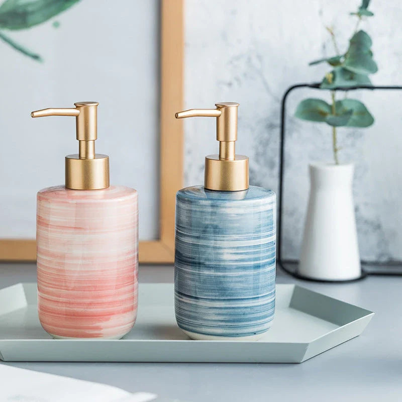 Luxury Nordic-Style Ceramic Soap Dispenser Set with smooth, glossy finish and easy-to-use press pump