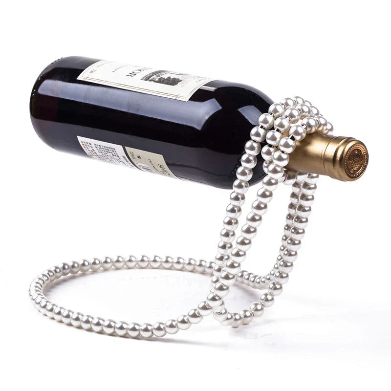 Hhomeenjoy Elegant Wine Rack with Chic Pearl Necklace Design