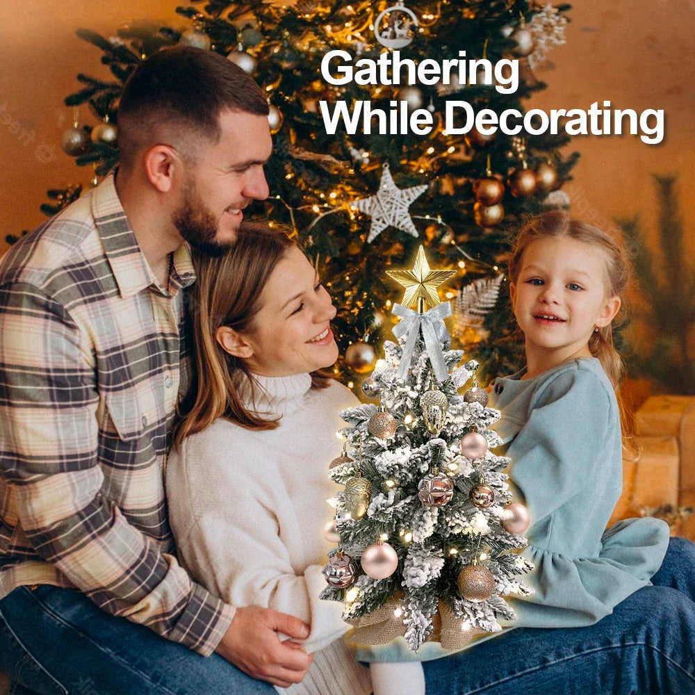 2-Foot Mini Flocked Christmas Tree with Warm LED Lights - Compact Tabletop Holiday Decoration for Home and Office