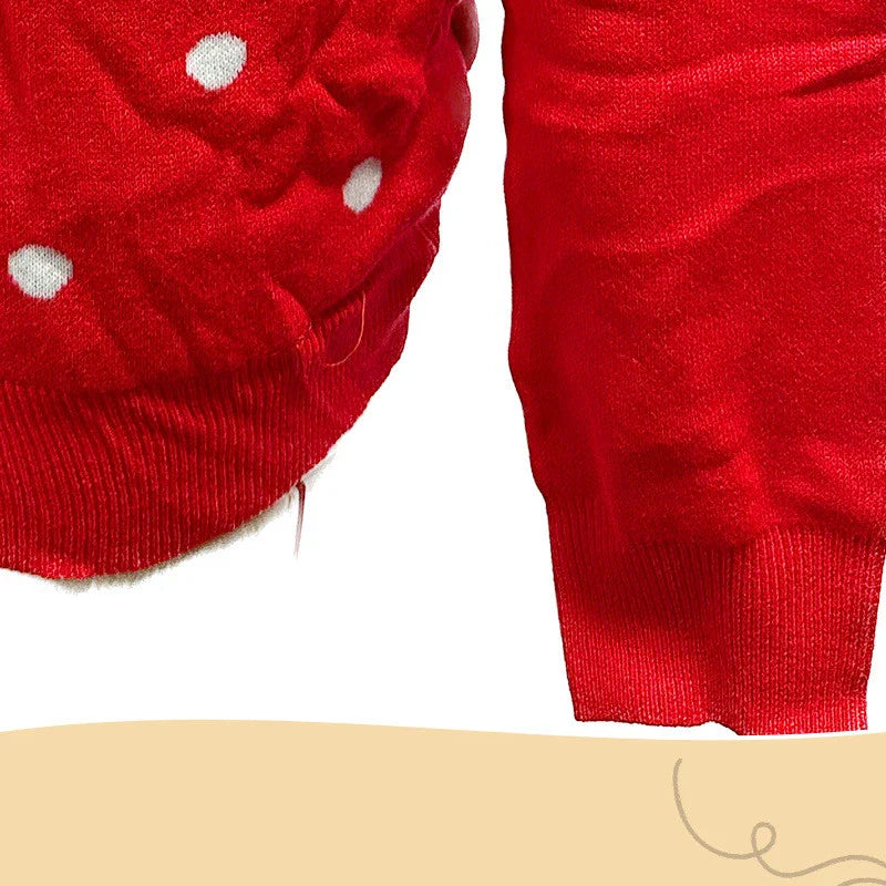 Festive elk-inspired oversized knit sweater in red with a relaxed, comfortable fit
