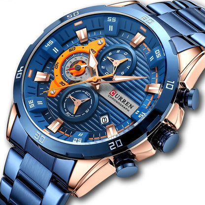 Trendha men's quartz watch with stainless steel band in various color options