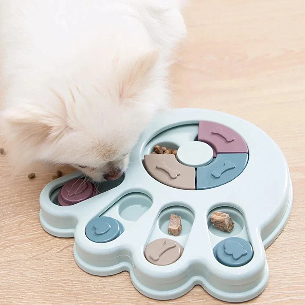 Interactive feeding and training toy for dogs and cats, designed to promote slower eating, reduce boredom, and enhance pet's mental stimulation