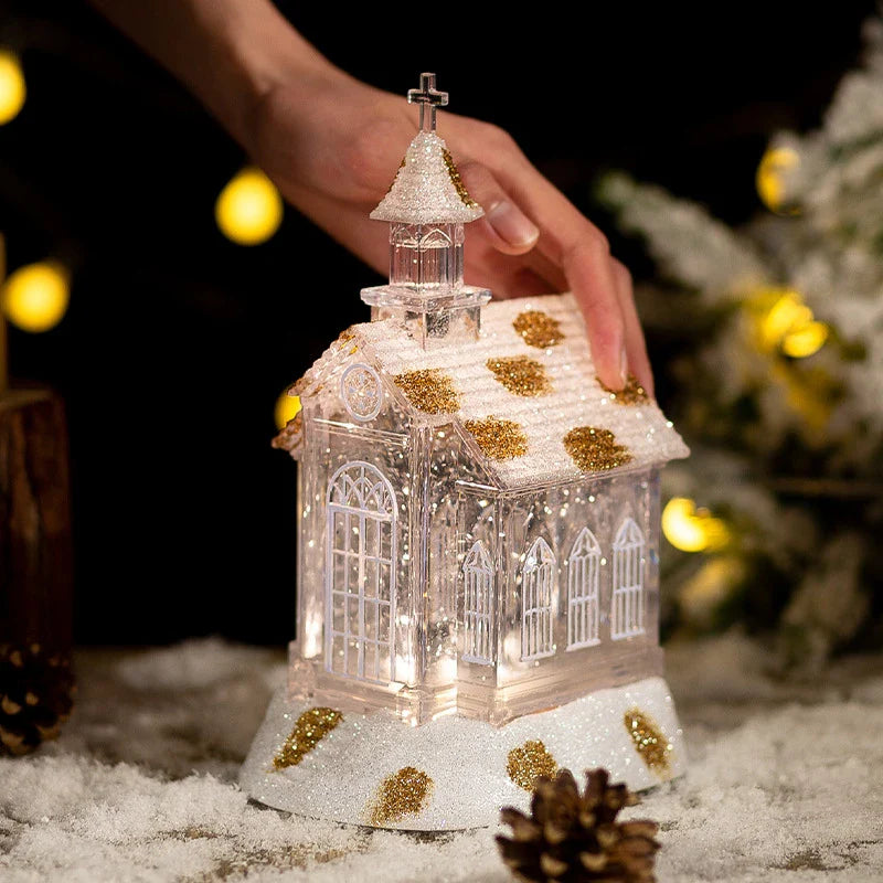 Elegant Crystal Church House Music Box Christmas Tree Ornaments with Soothing Melodies