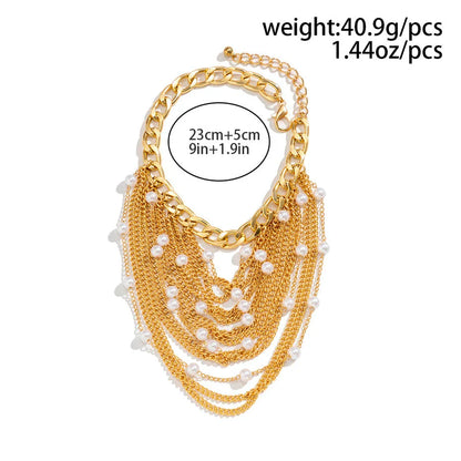 Elegant Boho Chic Tassel Pearl Anklet for Women in Gold, a glamorous accessory that enhances any outfit