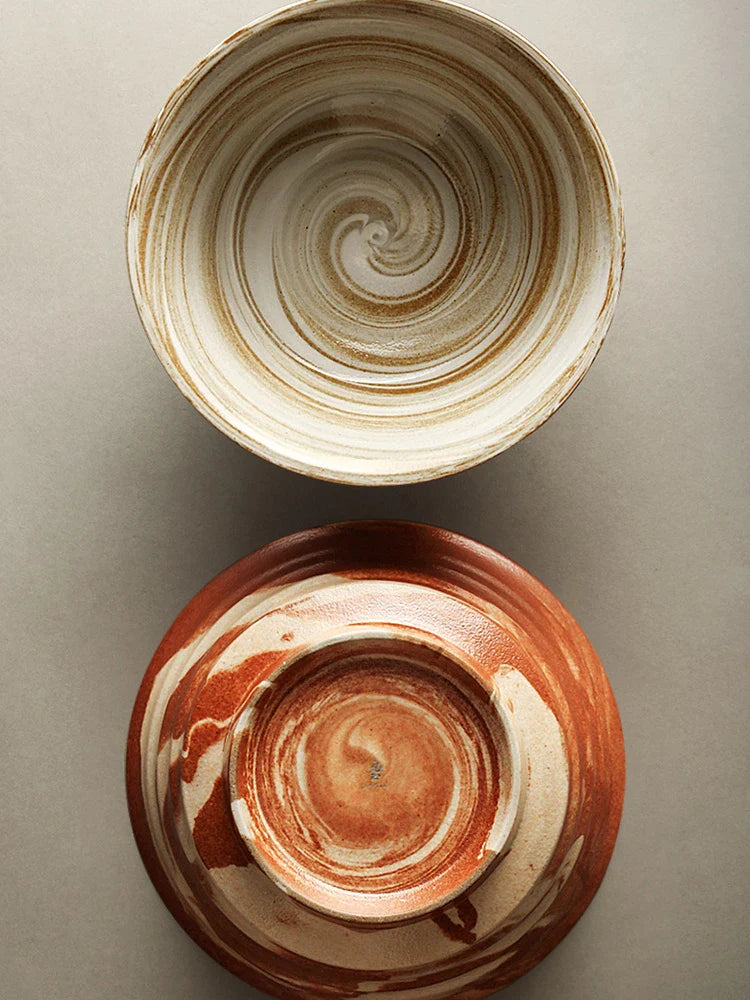 Elegant ceramic salad bowl with a personalized kiln-baked glaze design, perfect for serving fresh salads and dips