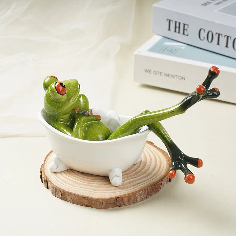 Hhomeenjoy Charming Resin Frog Figurines for Bathroom Decor