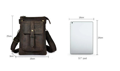 A premium cowhide leather shoulder bag with a compact and versatile design, suitable for various occasions and outdoor activities.