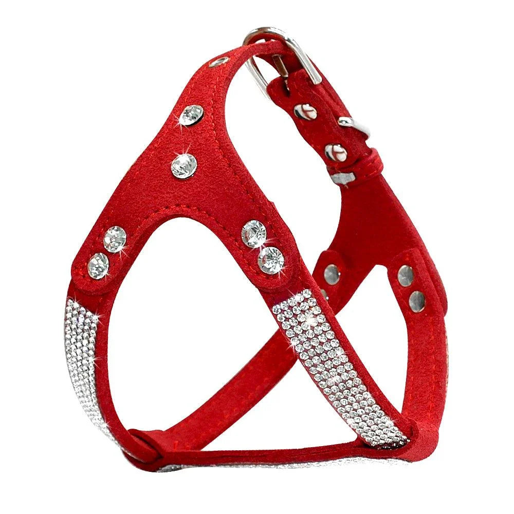 Premium Fashionable Leather Dog Harness with Rhinestones - Luxurious and Durable Accessory for Stylish Canine Companions