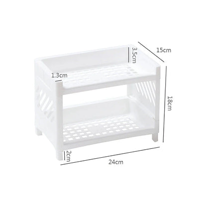 Sleek white desktop organizer with two-tier storage compartments for keeping office supplies, cosmetics, and other essentials neatly organized on a desk or countertop