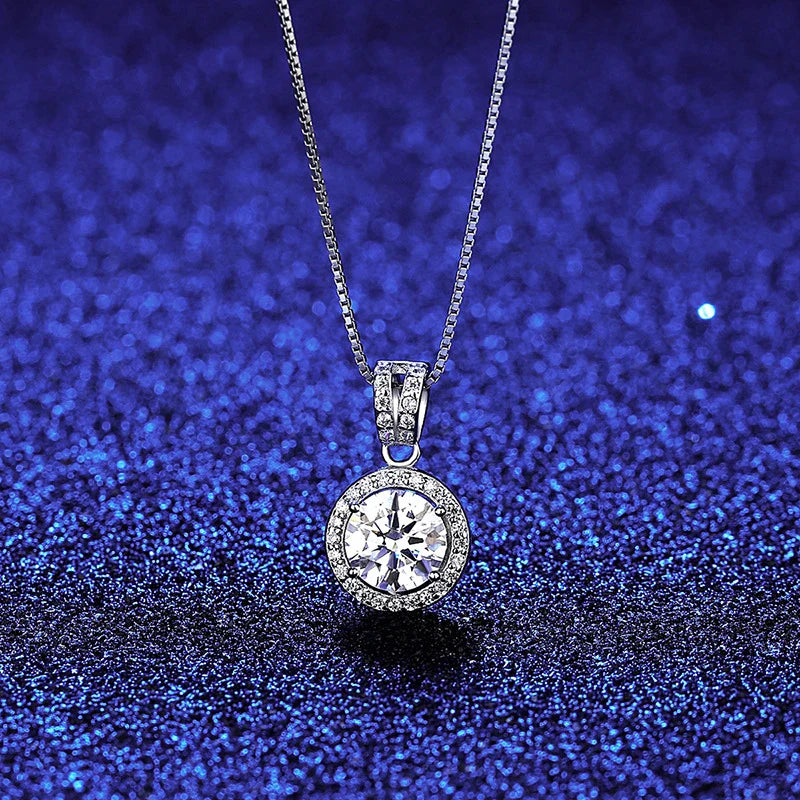 Elegant S925 silver pendant necklace with Mosan diamond inlay, adjustable chain length for women's fashion accessory