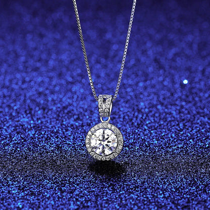 Elegant S925 silver pendant necklace with Mosan diamond inlay, adjustable chain length for women's fashion accessory