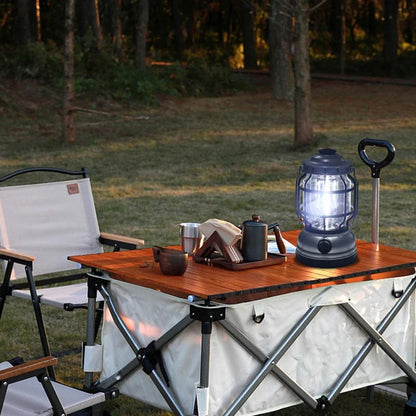 Bright and waterproof LED camping lantern with adjustable brightness and USB recharging capabilities