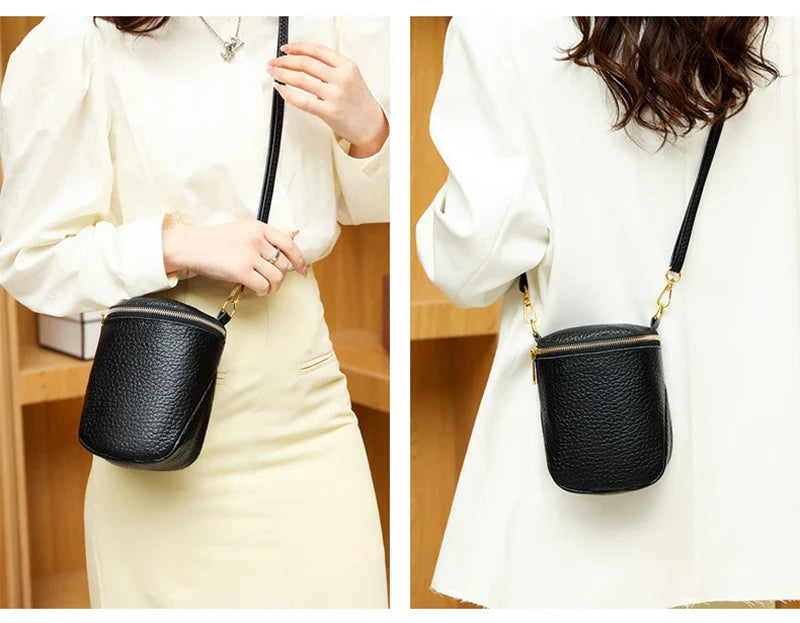 Premium leather crossbody bag with adjustable strap, multiple pockets, and sleek Korean-inspired style
