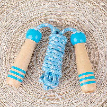 Adjustable Wooden Skipping Rope with Cartoon Characters for Kids in Blue, Green, and Pink Colors