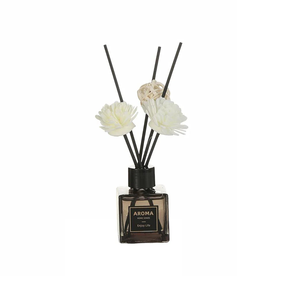 Luxurious jasmine-scented reed diffuser set with decorative plastic flower, providing a soothing and elegant ambiance