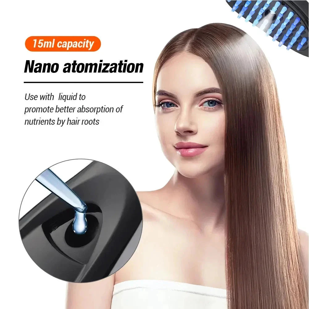Electric Massage Comb with micro current scalp stimulator, blue and red light therapy, and soft massage head for healthy hair growth