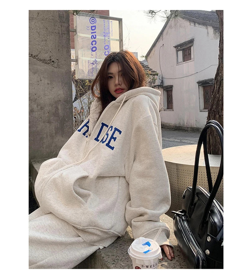 Premium hooded cardigan sweater for women in white grey and black colors, featuring a plush and thickened polyester fabric design