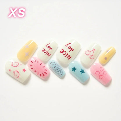 10-Piece Cute Cat & Star French Tip Press-On Nails with Glossy Gradient Finish