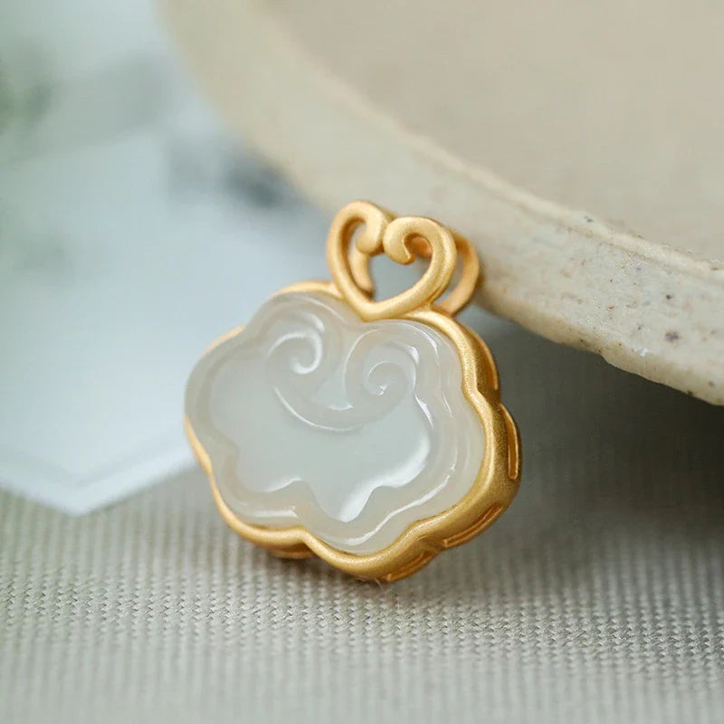 Elegant Hetian Jade Retro Pendant with Intricate Silver Inlay Design and Adjustable Cross-Chain